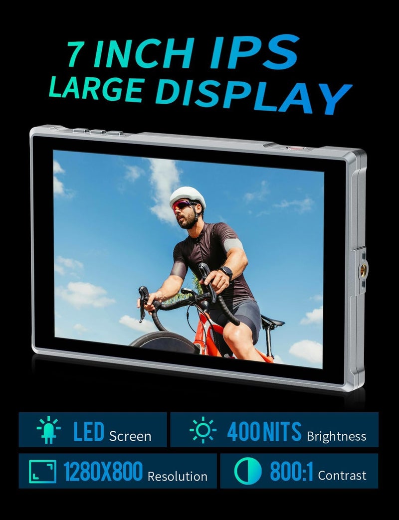 Feelworld FW759 PRO 7 Inch 400nit HD Touchscreen Camera DSLR Field Monitor 1280x800 with F550 2200mAh Battery Sunshade and Bag, 4K HDMI in Out Waveform Monitoring for Videographers Content Creators - Image 2
